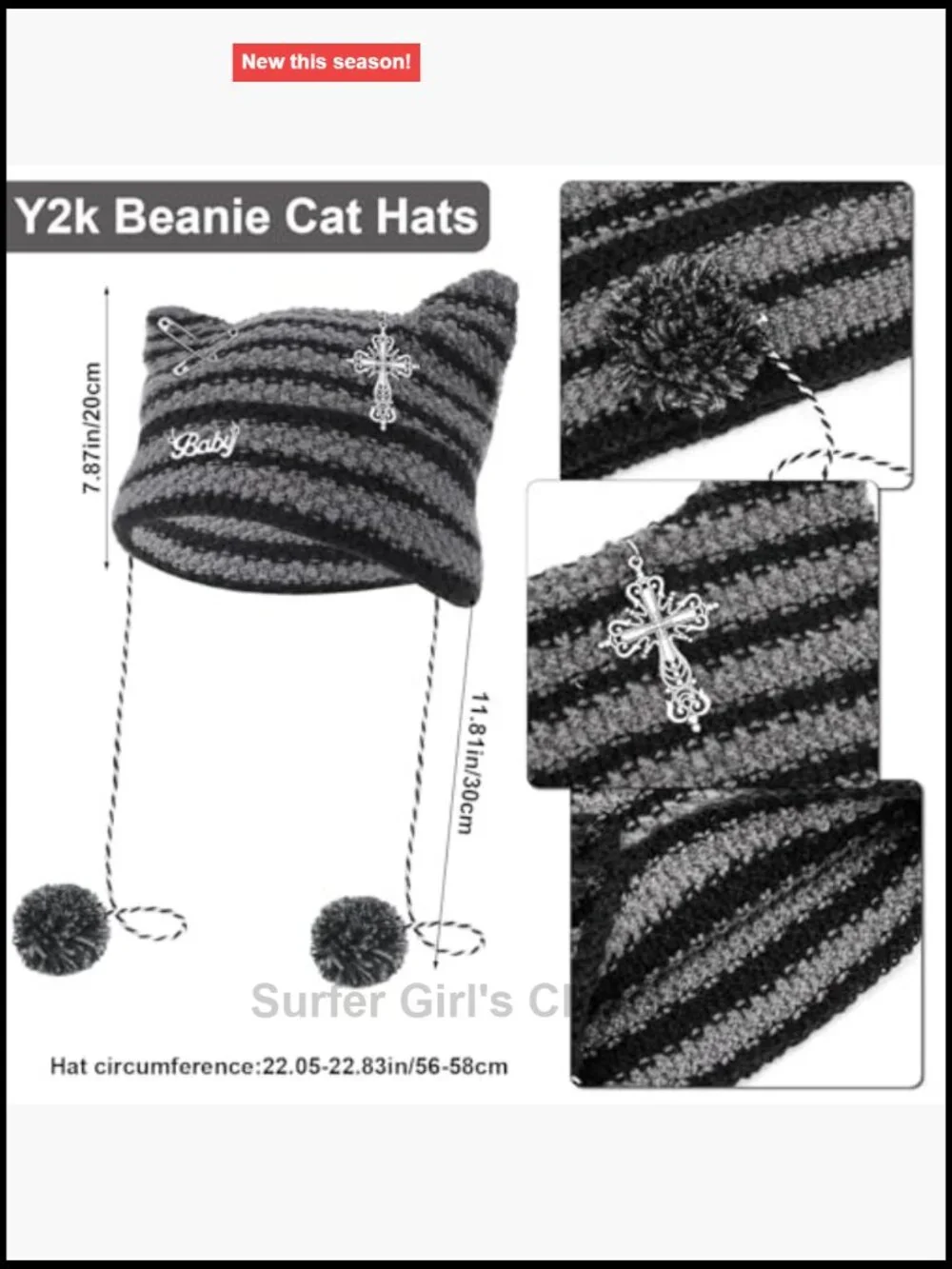 Y2K Cat Ear Knit Beanie Arm & Leg Warmers Set Stretchy Goth Dance